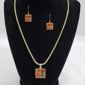 Roman Designer Gold Necklace, Charm & Earring Set